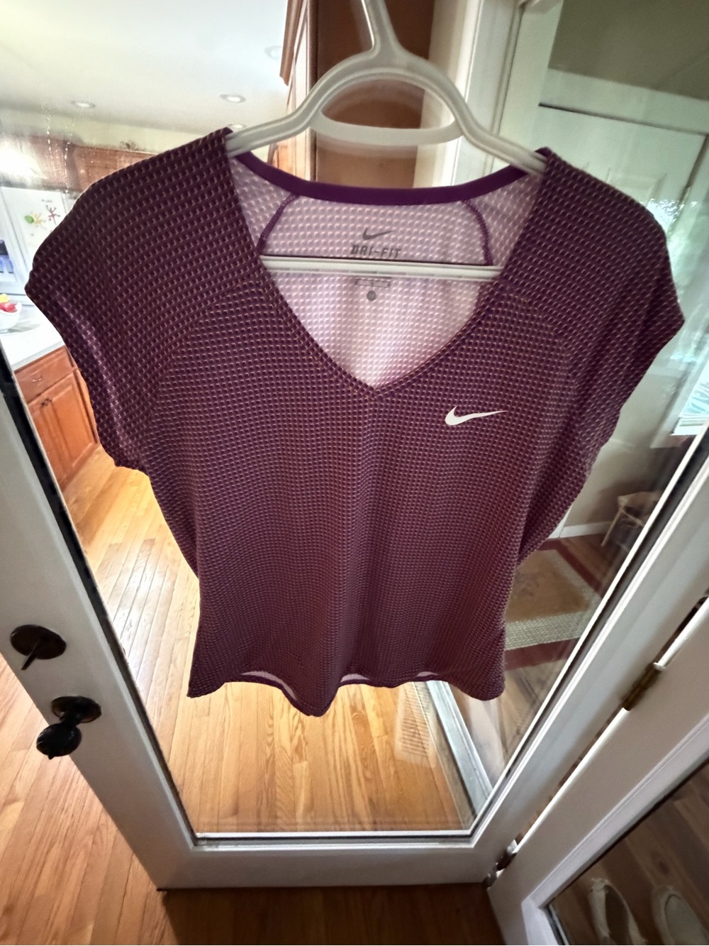 Nike Dri-FIT Pure Printed Cap Sleeve Tennis V-Neck Top - Purple Burgundy